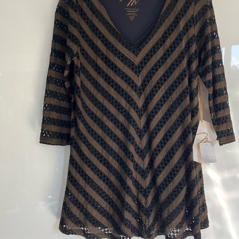 MiracleBody Womens Chocolate Brown Mitered Body Shape Top - NWT